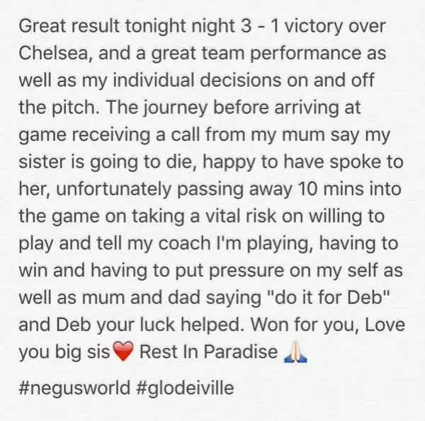 Midfielder Told Sister Would Die During Match, He Plays On And Wins For Her